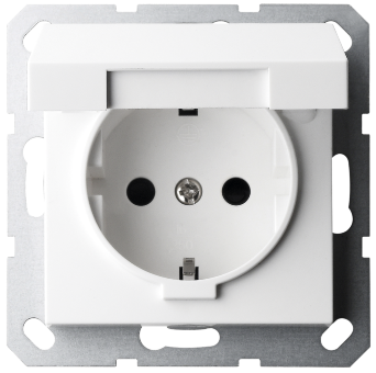 Розетка SCHUKO© с крышкой и защитными шторками 16A 250V~ 2P+T, цвет белый глянцевый, G5505W, Jasmart Розетка SCHUKO© с крышкой и защитными шторками 16A 250V~ 2P+T, цвет белый глянцевый, G5505W, Jasmart