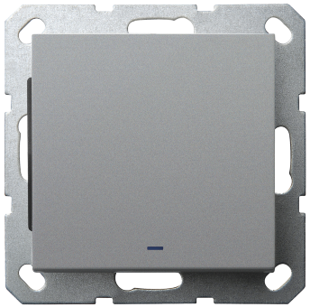 Выключатель одноклавишный со светодиодом 10A 250V~ с накладкой, цвет Алюминий, G3011NS, Jasmart Выключатель одноклавишный со светодиодом 10A 250V~ с накладкой, цвет Алюминий, G3011NS, Jasmart