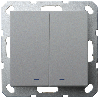 Выключатель двухклавишный со светодиодами 10A 250V~ с накладкой, цвет Алюминий, G3023NS, Jasmart Выключатель двухклавишный со светодиодами 10A 250V~ с накладкой, цвет Алюминий, G3023NS, Jasmart