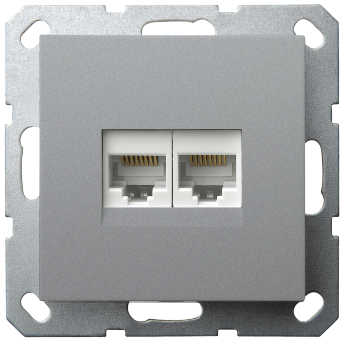 Интернет-розетка RJ45 двойная с накладкой, цвет Алюминий, G6106S, Jasmart Интернет-розетка RJ45 двойная с накладкой, цвет Алюминий, G6106S, Jasmart